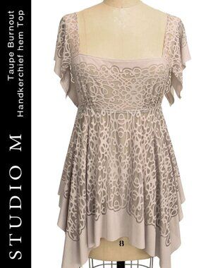 Studio M Taupe Burnout Handkerchief Hem Top/Tunic Size S